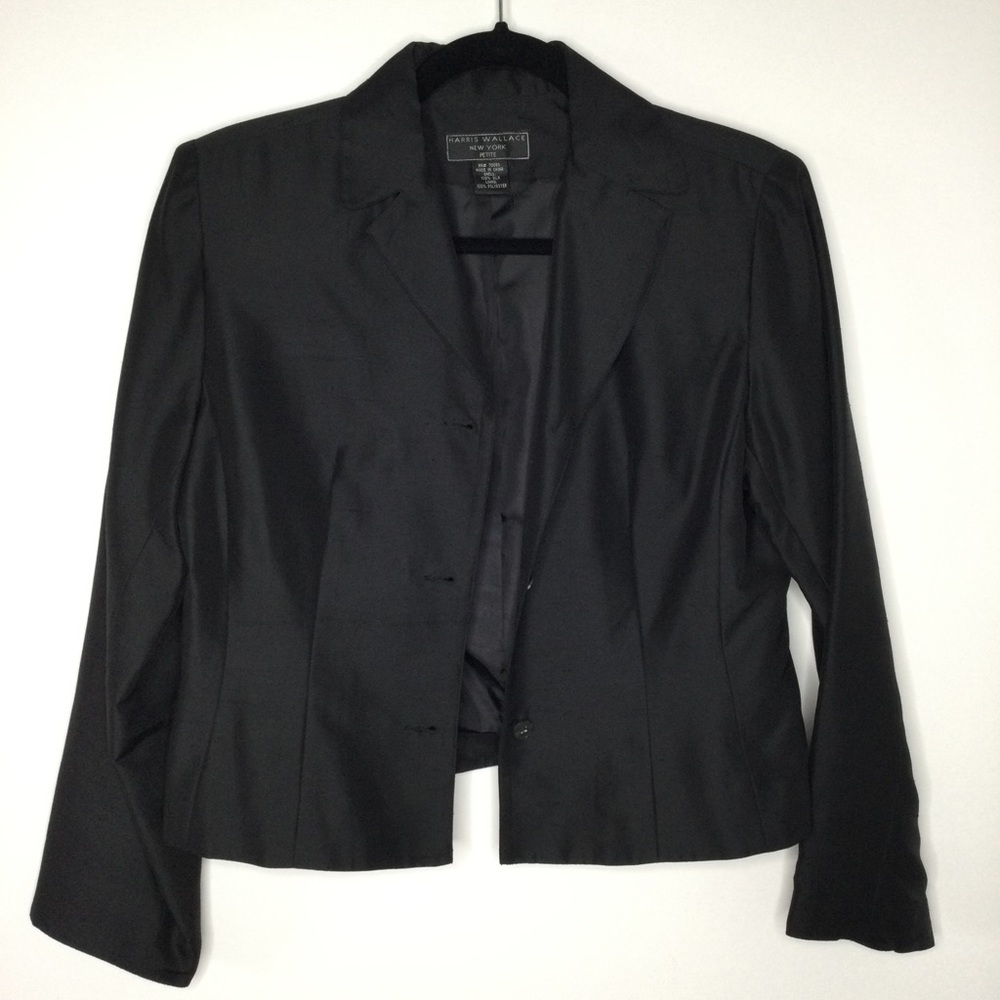 HARRIS WALLACE New York Petite SILK Blazer Black Size 10P